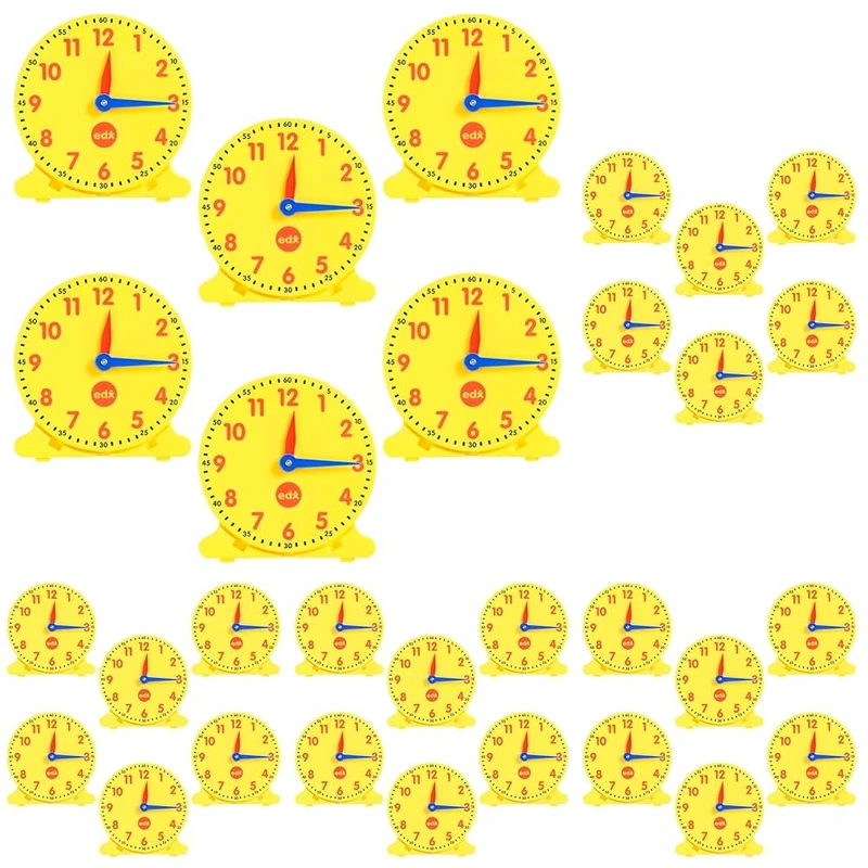 edxeducation Student Clocks | Set of 6 | Clock for Kids Learning to Tell Time | Analog With Movable Hands to Teach Children Minute and Hour Relationships (Pack of 5)