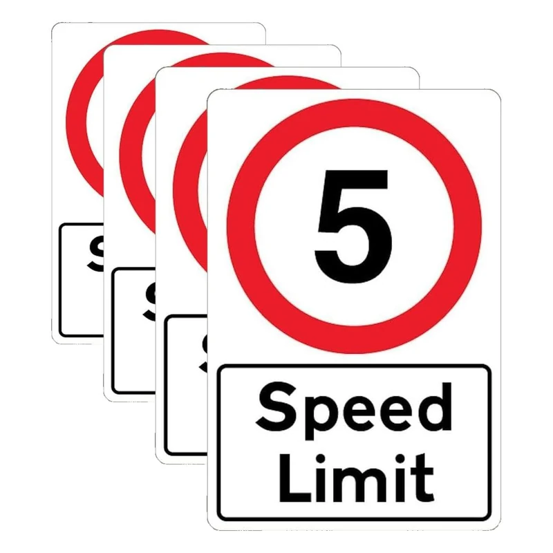 V Safety Speed Limit - Speed Limit 5 MPH Safety Sign - 300 x 450 mm - 2mm Rigid Plastic (Pack of 4)