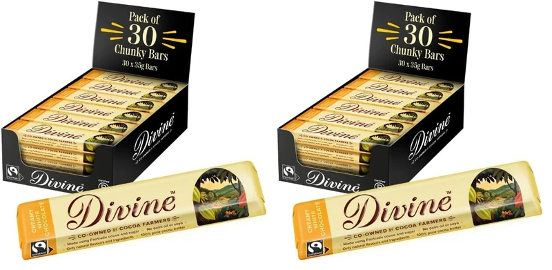 Divine White Chocolate Bars 30 x 35g – Fairtrade White Chocolate – Smooth & Creamy – Ethical Premium Chocolate (Pack of 2)