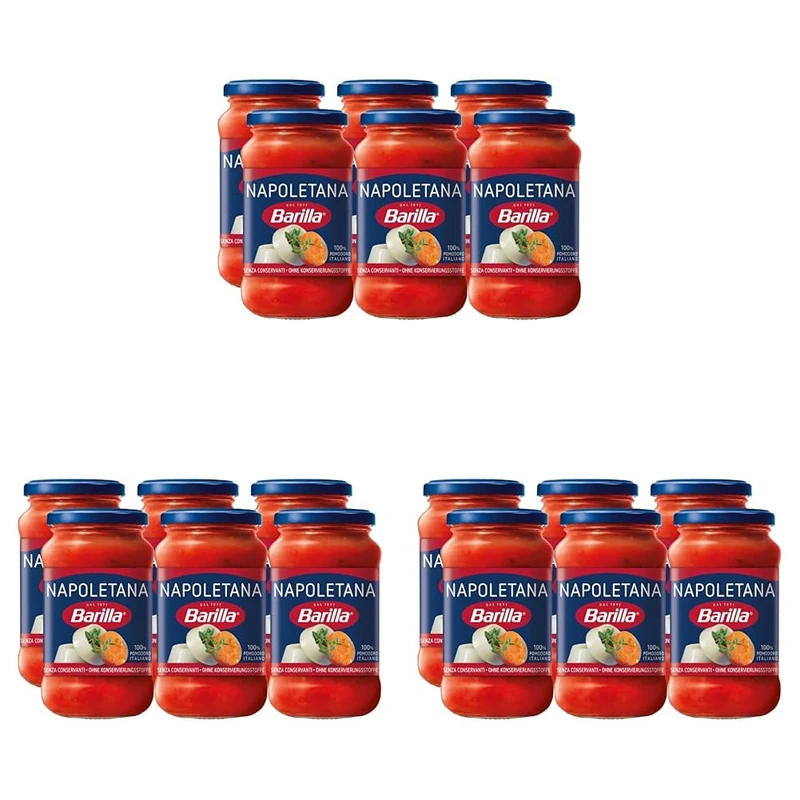 Barilla Napoletana Pasta Sauce 6 x 400g – Italian Tomato with Onion & Herbs – No Added Preservatives – Vegan – Ideal for Pasta & Pizza – Bulk Pack (Pack of 3)