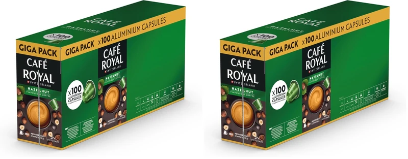 Café Royal Hazelnut – 100 Nespresso® Compatible Capsules, 100% Arabica, Rainforest Alliance, Flavoured Coffee (Pack of 2)