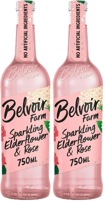 Belvoir Farm Freshly Sparkling Elderflower & Rose - Hand Picked Elderflowers | Pure Fresh Spring Water | 100% Natural Ingredients | Suitable for Vegetarians & Vegans - 6 x 750ml Bottles (Pack of 2)