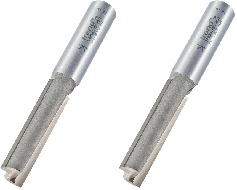 Trend Professional Clearance Ground Two Flute Router Cutter, 1/2 Inch Shank, 12.7mm Cut Diameter, 50mm Cut Length, TCT, 3/83DCX1/2TC (Pack of 2)