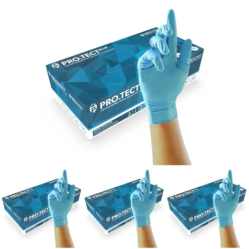 UNIGLOVES PRO.TECT Blue GU0043 Heavy Duty Nitrile Gloves - Multipurpose, Powder and Latex Free, Disposable Gloves, Box of 100 Gloves, Blue, Medium (Pack of 4)
