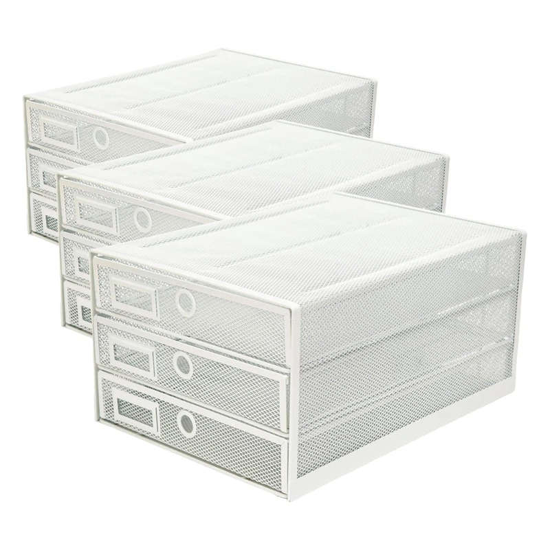 EXERZ Paper Sorter 3 Tier Drawers A4 / Multifunctional Desk Organiser/Letter Tray - Documents, Magazines, Notebooks and Letters -White (Pack of 3)