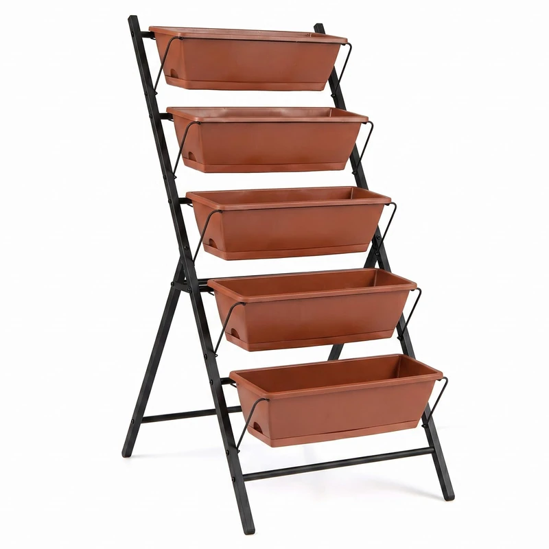 FANTASK 5-Tier Raised Bed, 57 x 71 x 115 cm, Vertical Raised Bed with 5 Levels & Drainage Holes, Vertical Bed Freestanding, Plant Stairs for Vegetables, Herbs, Flowers (Red)