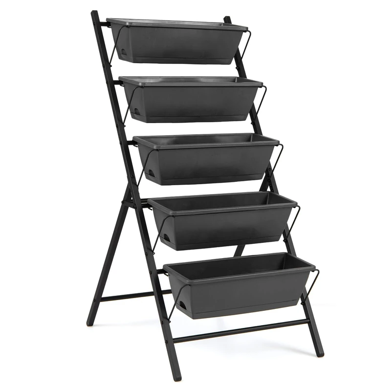 FANTASK 5-Tier Raised Bed, 57 x 71 x 115 cm, Vertical Raised Bed with 5 Levels & Drainage Holes, Vertical Bed Freestanding, Plant Stairs for Vegetables, Herbs, Flowers (Black) - Image 1