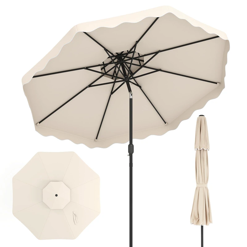 FANTASK Parasol 300 cm, Garden Umbrella with Crank & Valance, Parasol with Double Roof, 30° Bendable on Both Sides, Market Umbrella for Garden, Balcony, Patio (Beige)