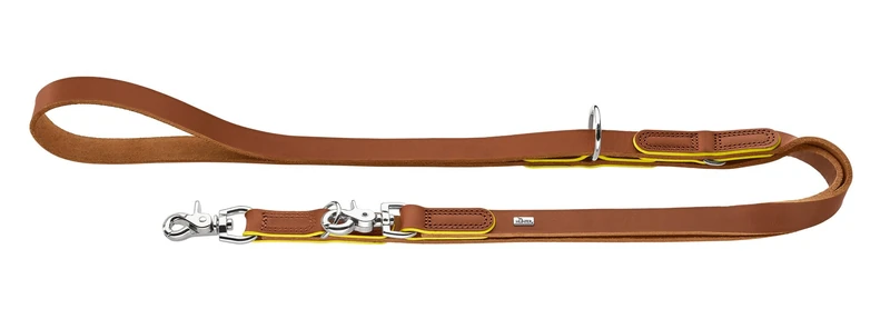 Hunter Garda Adjustable Dog Lead Made of Soft Cowhide Leather, Robust and Comfortable, with Hand-Dyed Contrast Edges, Adjustable to 3 Positions, Made in Germany, Colour: Cognac/Yellow, Size: 15/200 - Image 1