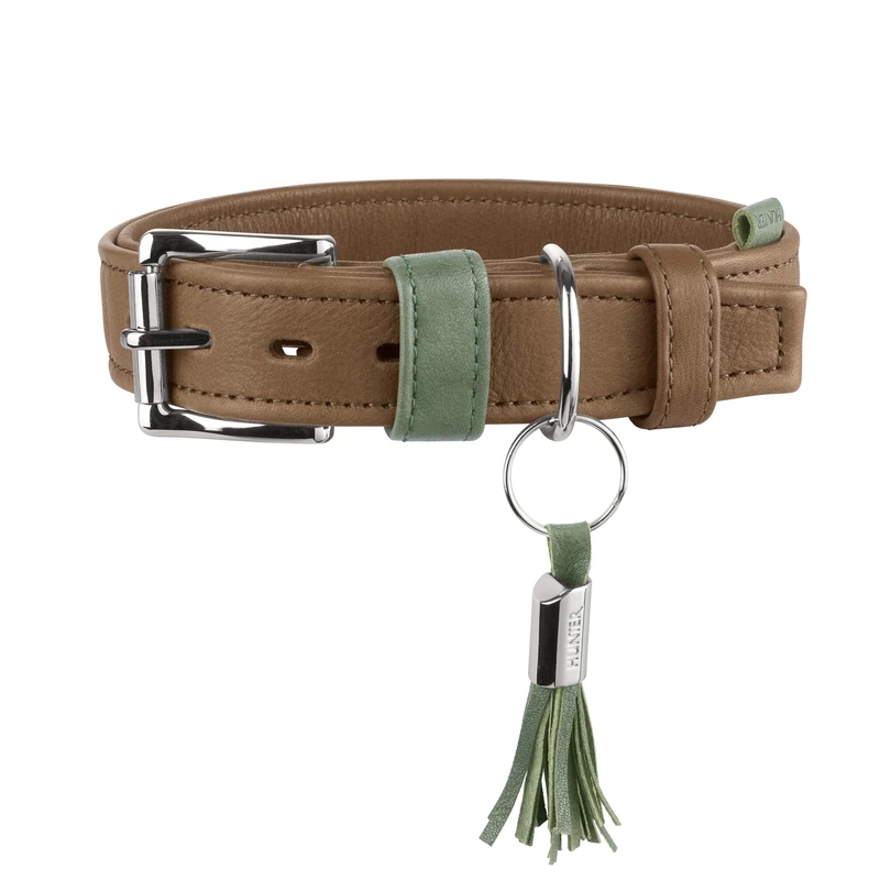 Hunter Portofino Dog Collar Made of Premium Leather, Extra Soft Padded and Gentle on Fur, with Folded Edges, Elegant Feel, Made in Germany, Colour: Taupe/Turquoise, Size: 55