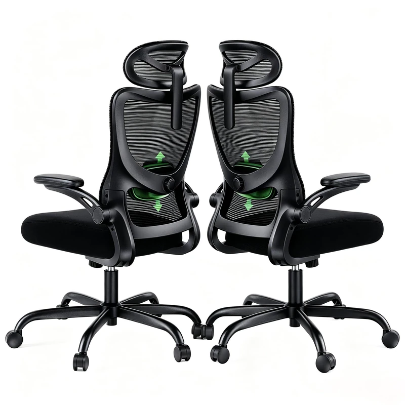 Marsail Ergonomic Office Chair: Desk Chair with High Back Adjustable Lumbar Support 3D Armrests and Headrest 101°-120°Rocking Mesh Swivel Task Chairs for Home Office