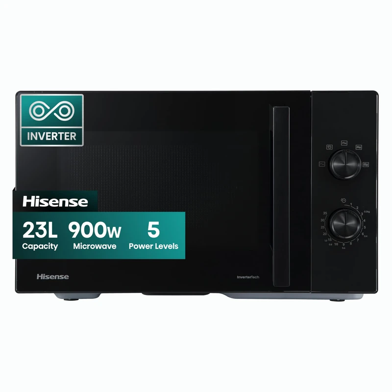 Hisense 23L Microwave Oven 900W, Freestanding Microwave, Manual Control, Defrost Function, 5 Power Levels, Turntable, Black H23MOBP2HIUK - Image 1