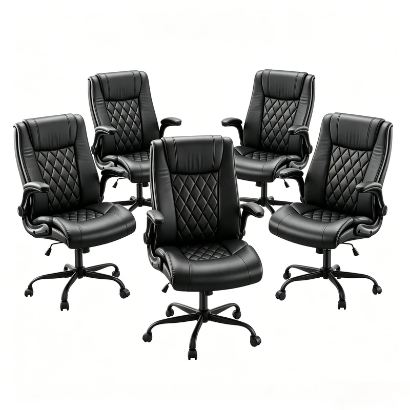 Marsail Executive Office Chair with Flip-up Armrests,PU Leather Ergonomic Office Chair with Tilt Function Height-Adjustable Swivel Rolling for Home Office Working,5PCS