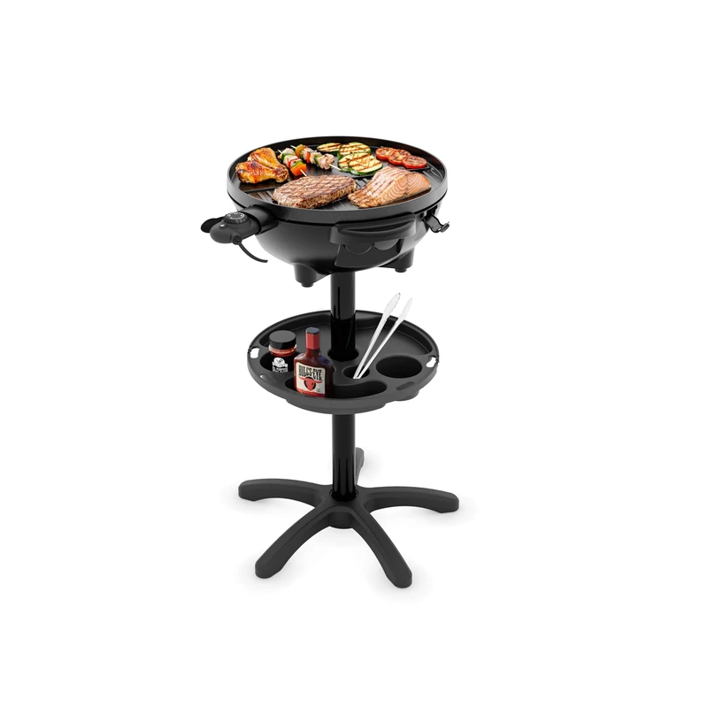 Tristar BQ-2885 Electric BBQ Grill with Stand, 41 cm Grill Plate, 2200 W, Can Also Be Used as a Table Grill, Lid with Thermometer and Adjustable Thermostat,