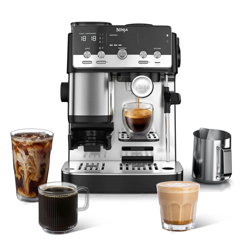 Ninja Luxe Café Mini 2-in-1 Espresso and Filter Coffee Machine with Built in Bean Grinder, Manual Milk Frother ES301UK