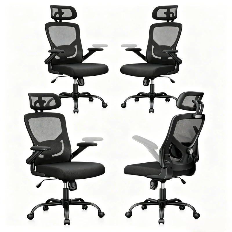 Marsail Ergonomic Mesh Office Chair High Back Desk Chair Adjustable Lumbar Support with Headrest Flip-Up Liftable Arms Swivel Computer Task Chair,4PCS