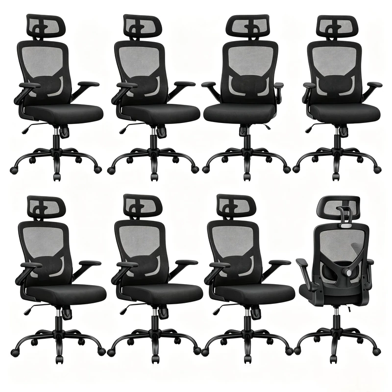 Marsail Ergonomic Mesh Office Chair High Back Desk Chair Adjustable Lumbar Support with Headrest Flip-Up Liftable Arms Swivel Computer Task Chair,8PCS