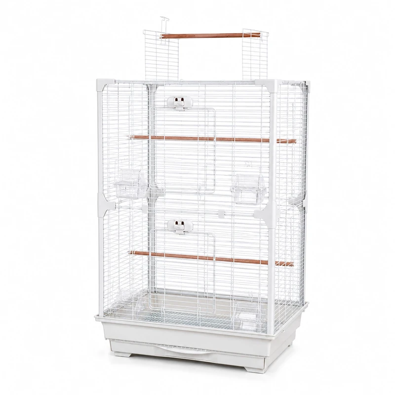 Little Friends High Perch Tall Bird Cage for Budgies, Canaries, Finches & Cockatiels - White Top-Opening Cage, Twin Perches, 64 x 54 x 125 cm