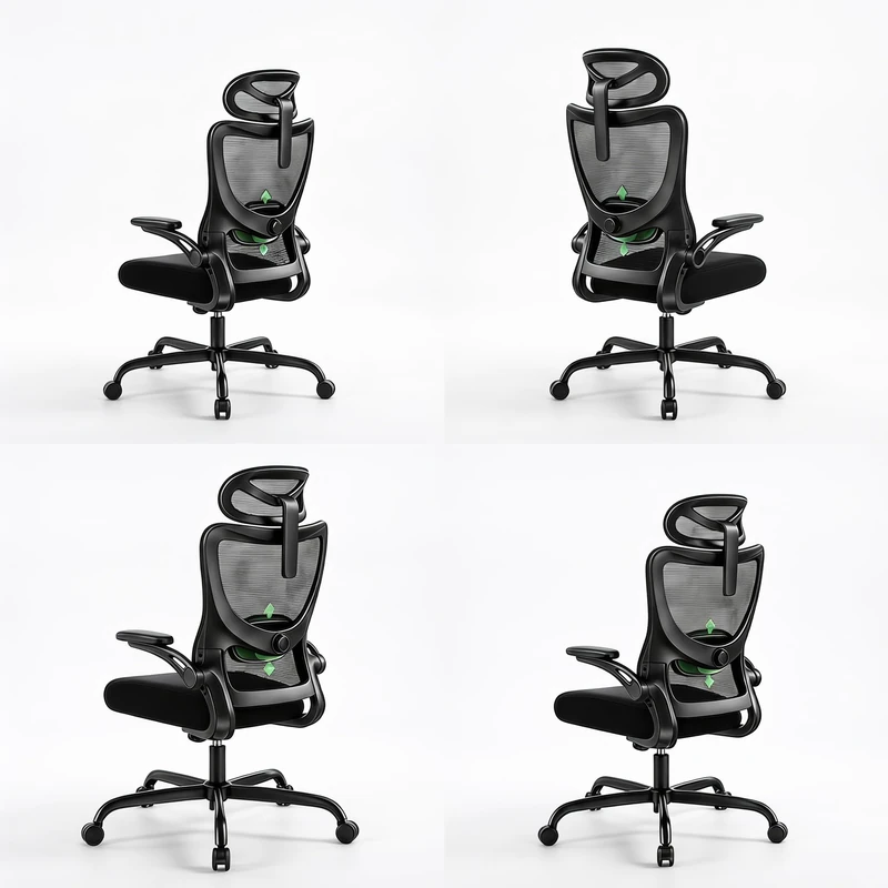 Marsail Ergonomic Office Chair: Computer Desk Chair with High Back Adjustable Lumbar Support 3D Armrests and Headrest 101°-120°Rocking Mesh Swivel Task Chairs for Home Office,4pcs