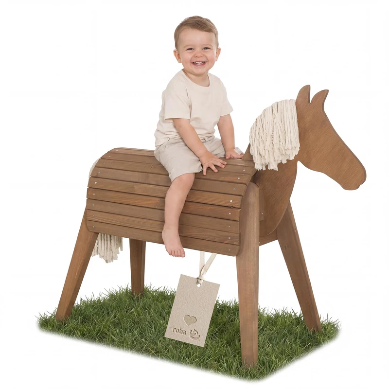 roba Outdoor Horse Made of Solid Wood - Weather-Resistant Wooden Horse for the Garden - Vaulting Horse for Riding, Climbing and Gymnastics - Sustainable Wooden Play Equipment - Teak Glazed