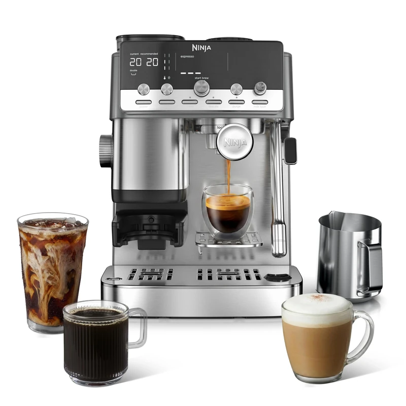 Ninja Luxe Café Mini 2-in-1 Espresso and Filter Coffee Machine with Automatic Milk Frother, Built in Bean Grinder, 3 Hot Water Temps ES352UK