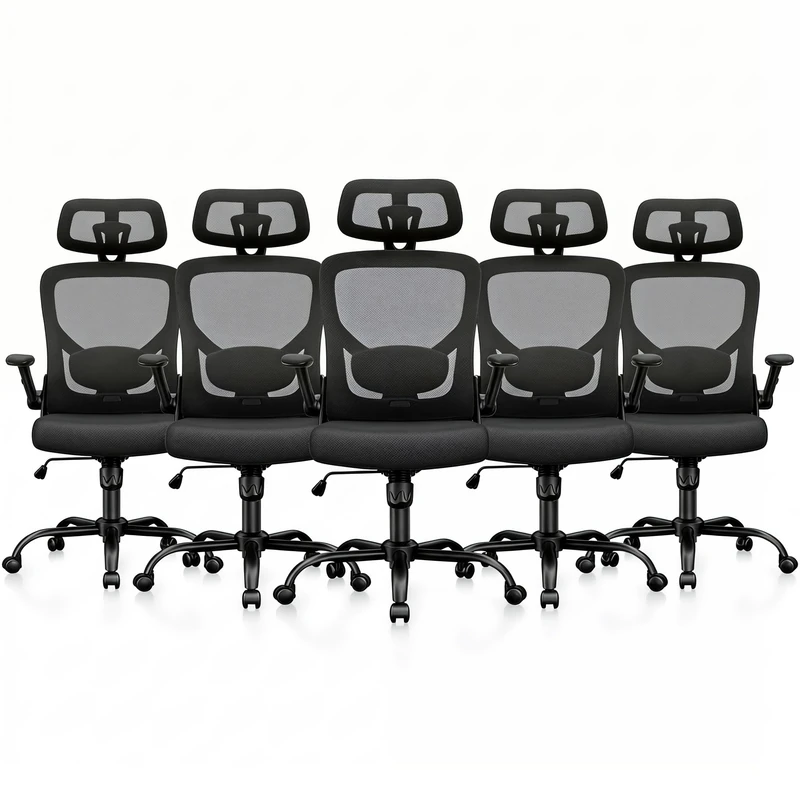 Marsail Ergonomic Mesh Office Chair High Back Desk Chair Adjustable Lumbar Support with Headrest Flip-Up Liftable Arms Swivel Computer Task Chair,5PCS