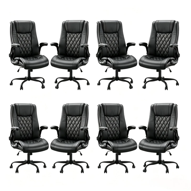 Marsail Executive Office Chair with Flip-up Armrests,PU Leather Ergonomic Office Chair with Tilt Function Height-Adjustable Swivel Rolling for Home Office Working,8PCS