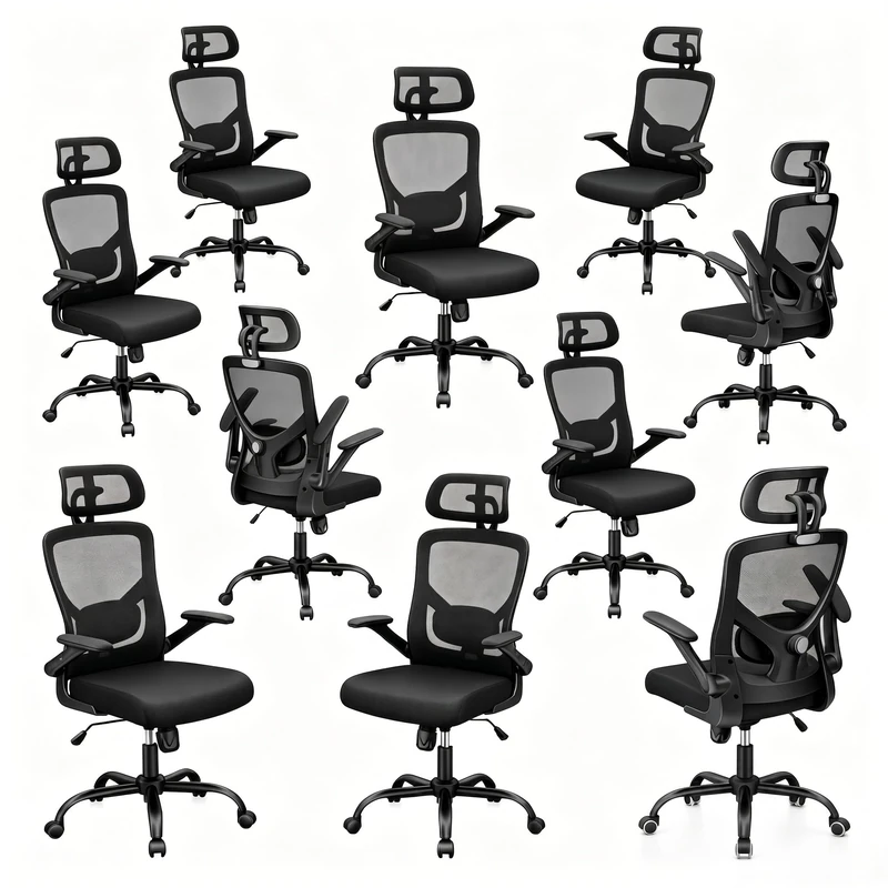 Marsail Ergonomic Mesh Office Chair High Back Desk Chair Adjustable Lumbar Support with Headrest Flip-Up Liftable Arms Swivel Computer Task Chair,10PCS