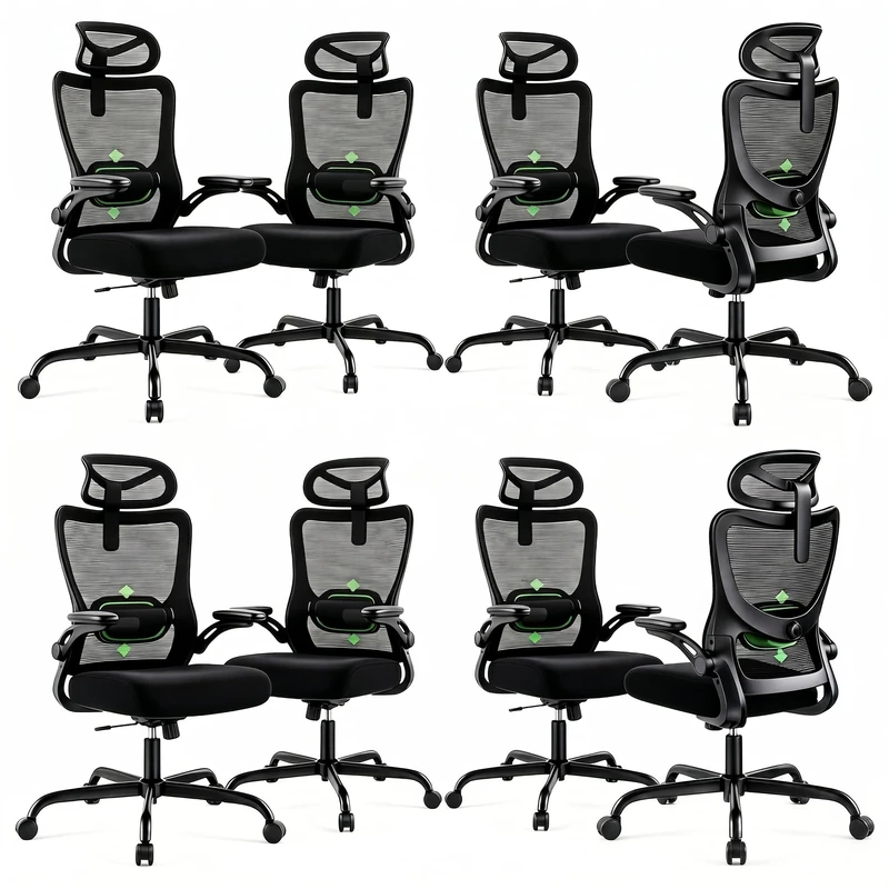 Marsail Ergonomic Office Chair: Computer Desk Chair with High Back Adjustable Lumbar Support 3D Armrests and Headrest 101°-120°Rocking Mesh Swivel Task Chairs for Home Office,8pcs