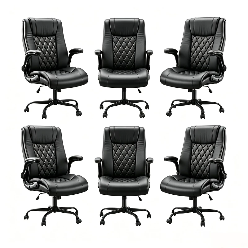Marsail Executive Office Chair with Flip-up Armrests,PU Leather Ergonomic Office Chair with Tilt Function Height-Adjustable Swivel Rolling for Home Office Working,6PCS