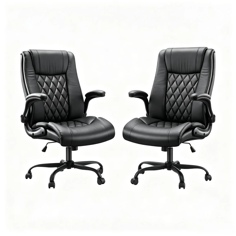 Marsail Executive Office Chair with Flip-up Armrests,PU Leather Ergonomic Office Chair with Tilt Function Height-Adjustable Swivel Rolling for Home Office Working,2PCS