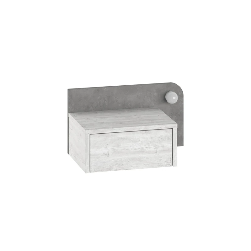 Modern Bedside Table with LED Lighting, Antique White & Retro Grey, 52 x 28 x 30 cm, 100% Melamine Coated, Wall Mounted