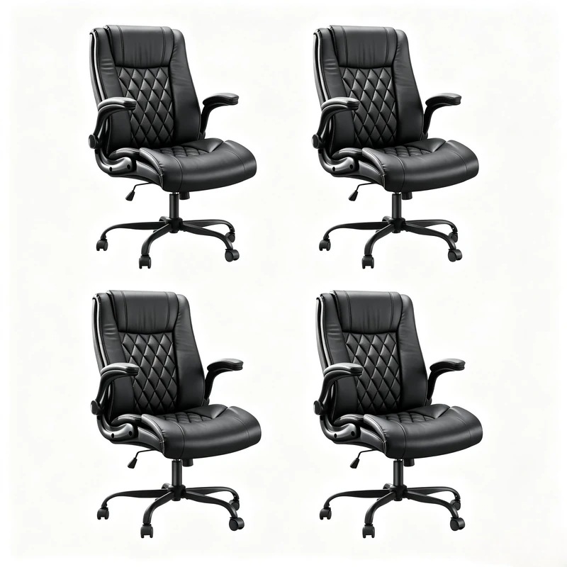 Marsail Executive Office Chair with Flip-up Armrests,PU Leather Ergonomic Office Chair with Tilt Function Height-Adjustable Swivel Rolling for Home Office Working,4PCS