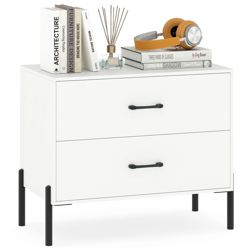 CASART 2/5-Drawer Dresser, Modern Tall Chest of Drawers with Metal Legs & Anti-Tipping Kits, Wooden Storage Cabinet for Bedroom Living Room Closet Hallway (2 Drawers)