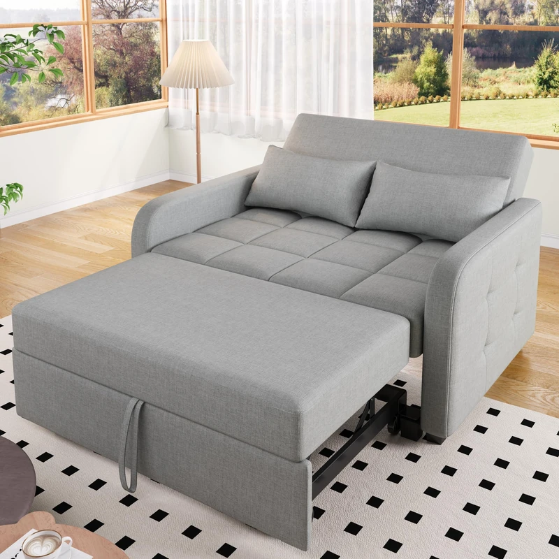 Ball & Cast 2 Seater Sofa Bed, Double Foldable Sofa Bed with Adjustable Backrest, Pull Out Linen Double Sleeper Sofa for Living Room, 180 x 127 cm Convertible Bed Settee, Dark Grey