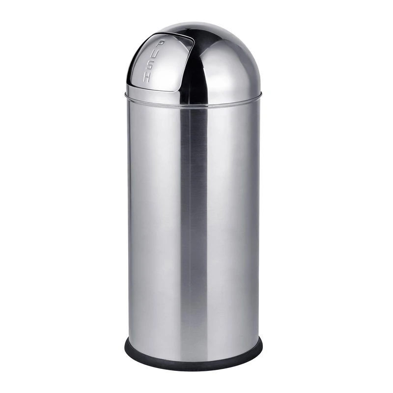 Relaxdays waste bin, 70 litres, push lid, stainless steel, silver