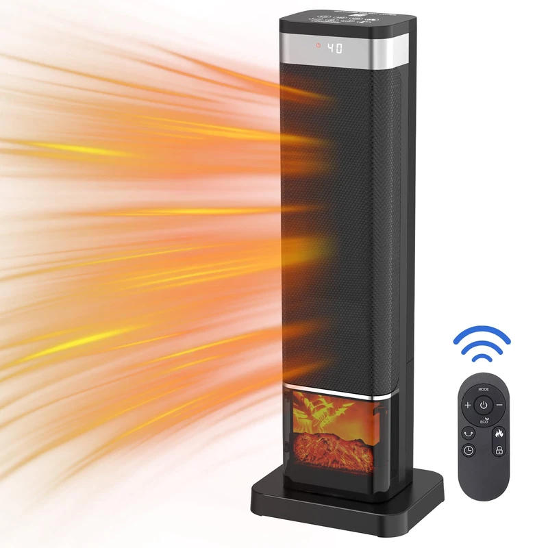 2000W Electric Fan Heater, 40dB PTC Ceramic Tower Heater, 90° Oscillation