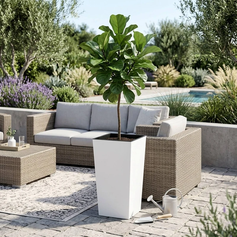 Tall Flower Pots with Inner Bucket, Large Outdoor/Indoor Pot, Matte Plastic, for Terrace, Garden or Living Room, UV Resistant, 75 x (40 x 40) cm, White