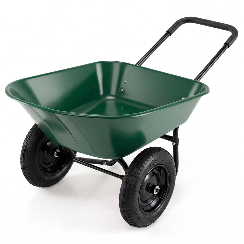 Tantask Wheelbarrow 2 Wheels, 78 L, Garden Trolley with Tilt Function, Construction Wheelbarrow Metal Frame, 100 kg Load Capacity, Garden Wheelbarrow, Push Barrow, Transport Trolley for Garden & Yard