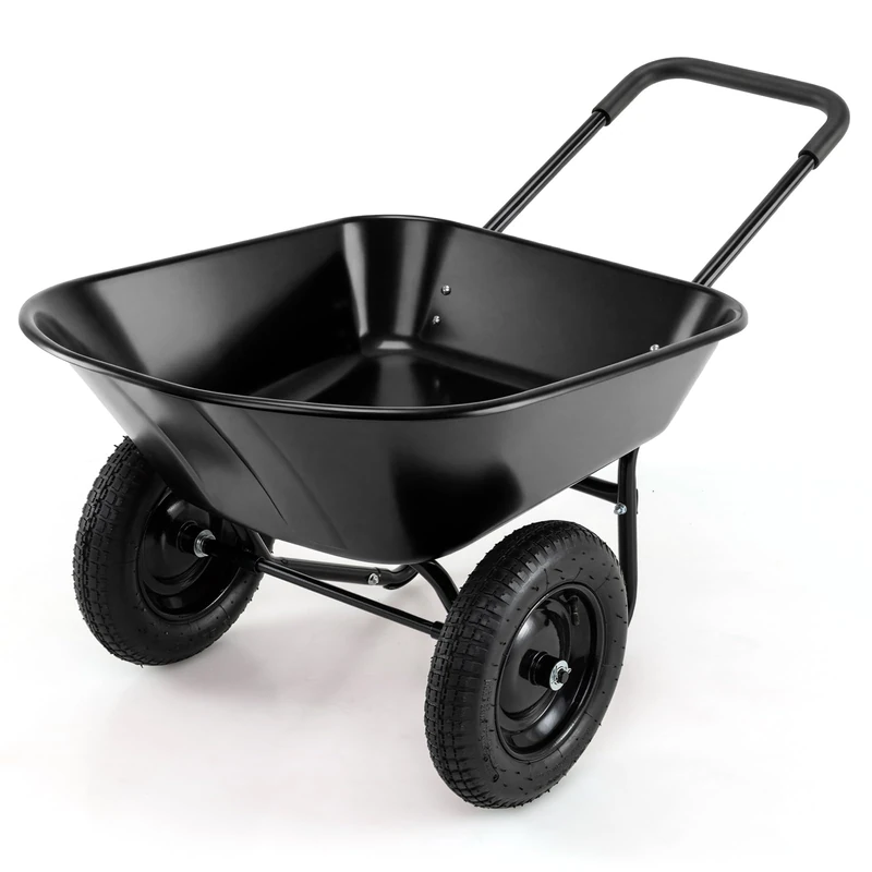 Tantask Wheelbarrow 2 Wheels, 78 L, Garden Trolley with Tilt Function, Construction Wheelbarrow Metal Frame, 100 kg Load Capacity, Garden Wheelbarrow, Sliding Barrow, Transport Trolley for Garden