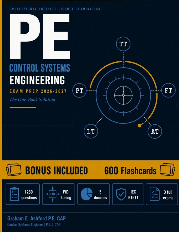 PE Control Systems Engineering Exam Prep: The One-Book Solution with 1,280 Questions, All 5 Domains, PID Tuning, P&ID Interpretation, Functional Safety, and 3 Full Practice Exams