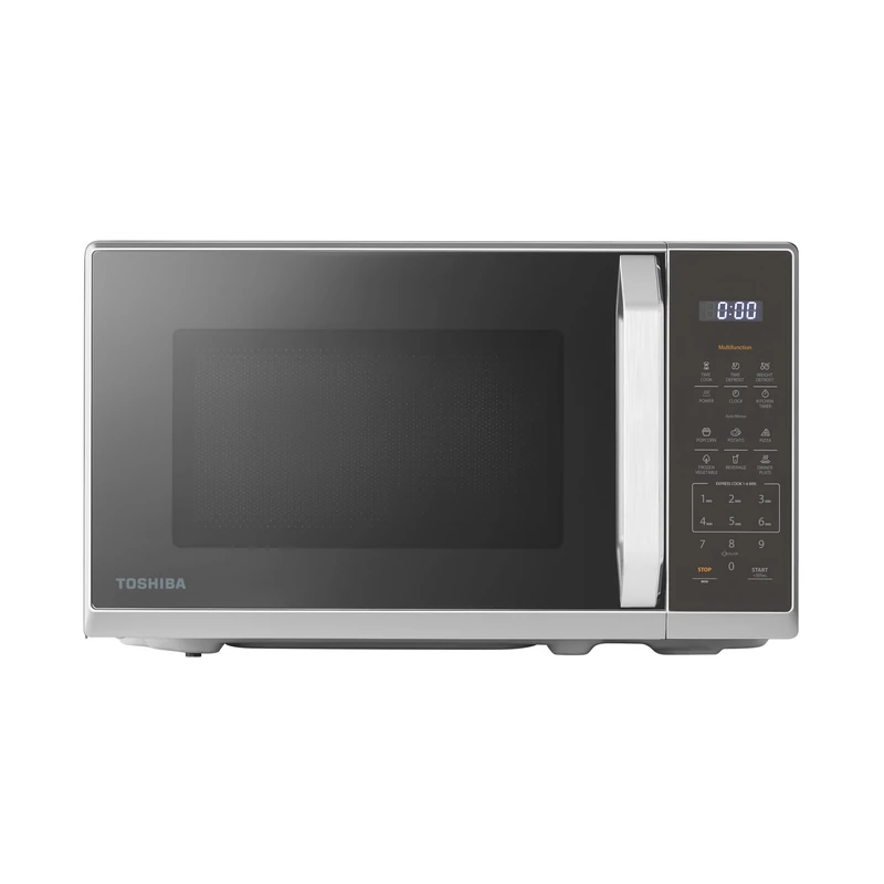 TOSHIBA 20L Black Silver Mirror Microwave Oven, 800W Digital Solo Small Microwave With 11 Power Levels, 6 Auto Menus, +30s Express Cook, Defrost, LED Display, Perfect for 9''Pizza, MW3-EM20PF(MBS)
