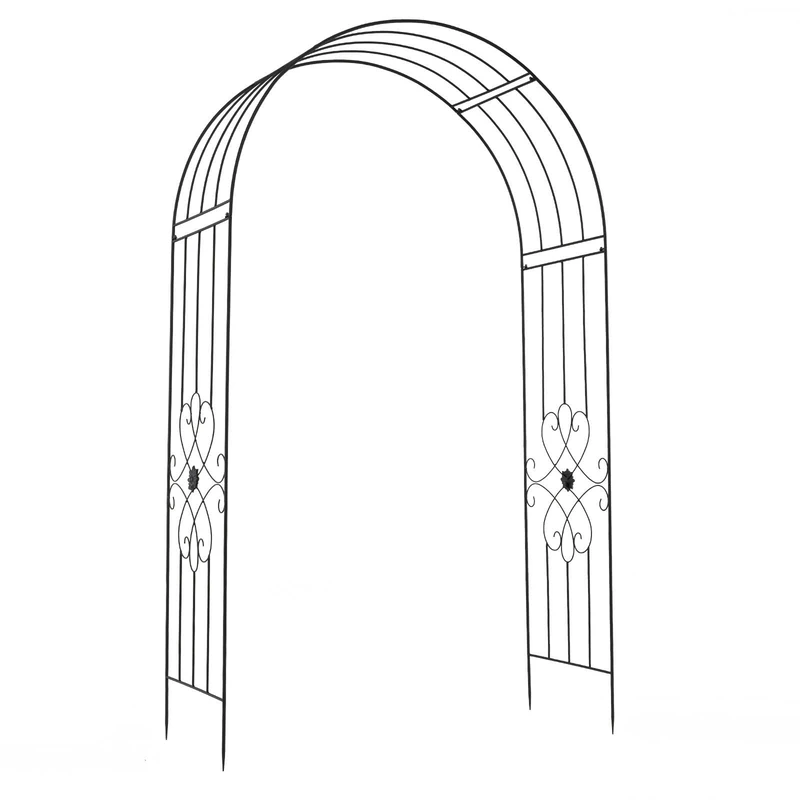 GiantexUK Metal Garden Arch, Heavy Duty Trellis Pergola Arbour with 4 Ground Stakes, Roses Climbing Plants Support Archway for Lawn Patio Wedding Ceremony (145x51x225cm, Floral Pattern)