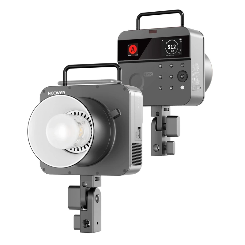 NEEWER Q4PRO 400Ws 2.4G TTL Outdoor Studio Flash Strobe, App Control Light with 1/8000 HSS 6000K 2800mAh Dual Display Monolight Bowens Mount/0.01-1.2s Recycle/30W Modeling Lamp/Freeze Mode, Gray