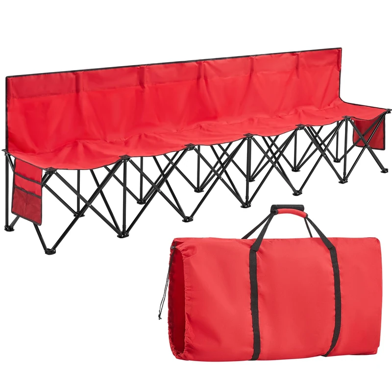 Yaheetech 6-Seat Folding Sport Bench, Outdoor Picnic Camping/Family Chair, Portable Steel Frame Spectator Chair with Carrying Bag, Red