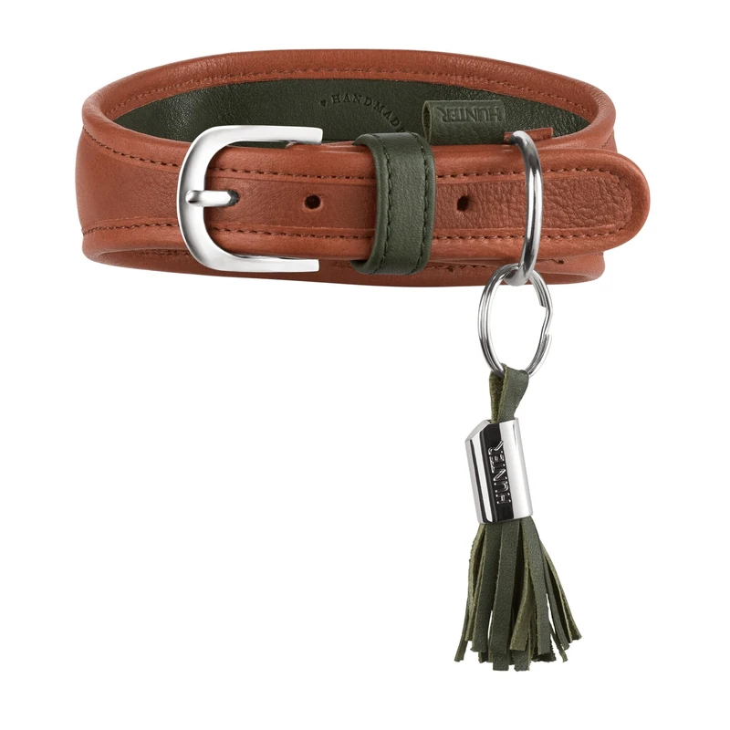 Hunter Portofino Greyhound Collar Made of Premium Leather - Anatomically Shaped & Extra Soft Padded, Gentle on Fur, Made in Germany, Colour: Cognac/Olive, Size: 55