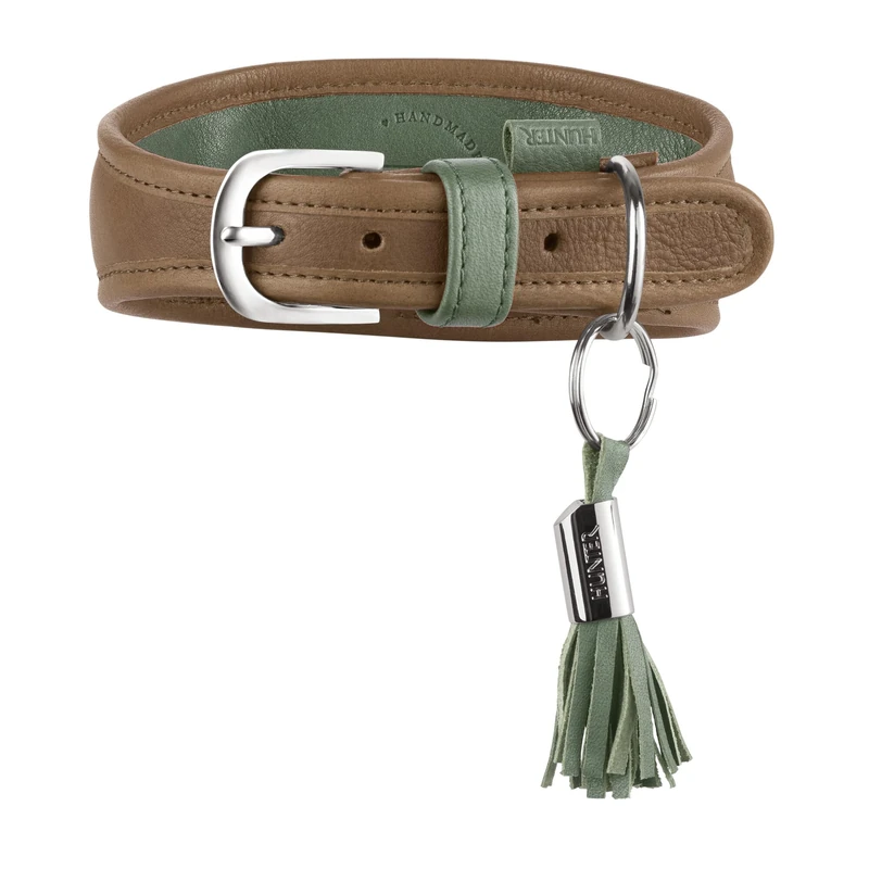 Hunter Portofino Greyhound Collar Made of Premium Leather - Anatomically Shaped & Extra Soft Padded, Gentle on Fur, Made in Germany, Colour: Taupe/Turquoise, Size: 45 - Image 1