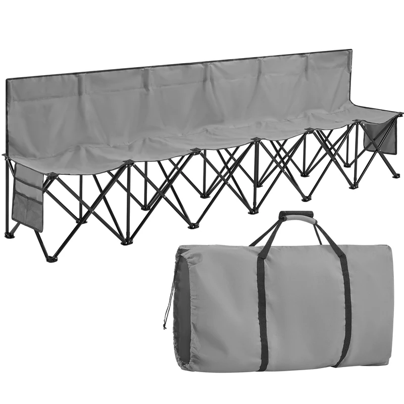 Yaheetech 6-Seat Folding Sport Bench, Outdoor Picnic Camping/Family Chair, Portable Steel Frame Spectator Chair with Carrying Bag, Grey
