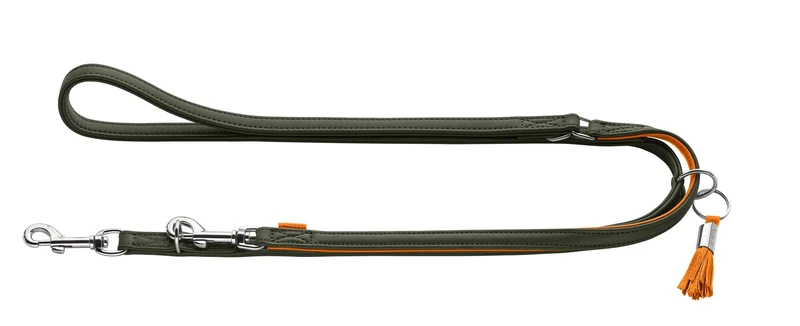 Hunter Portofino Adjustable Dog Lead Made of Premium Leather, 3-Way Adjustable, Soft and Supple, Suitable for Hanging, Made in Germany, Colour: Olive/Orange, Size: 15/200 - Image 1