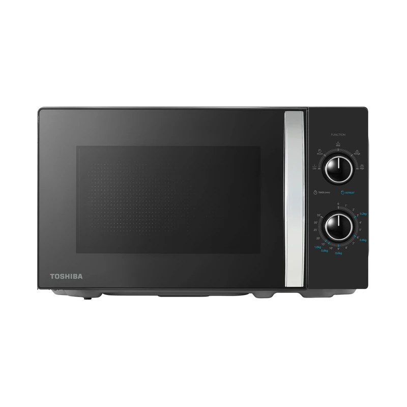 TOSHIBA 20L Black Silver Mirror Microwave Oven,700W Manual Solo Compact Countertop Microwave With 5 Power Levels, Automatic Defrost, Clock and Timer, Easy Clean, Perfect for 9'' Pizza, MW2-MM20PF(MBS)